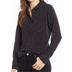 Rails 100% Silk Kate Red Mini Hearts Button Up Shirt